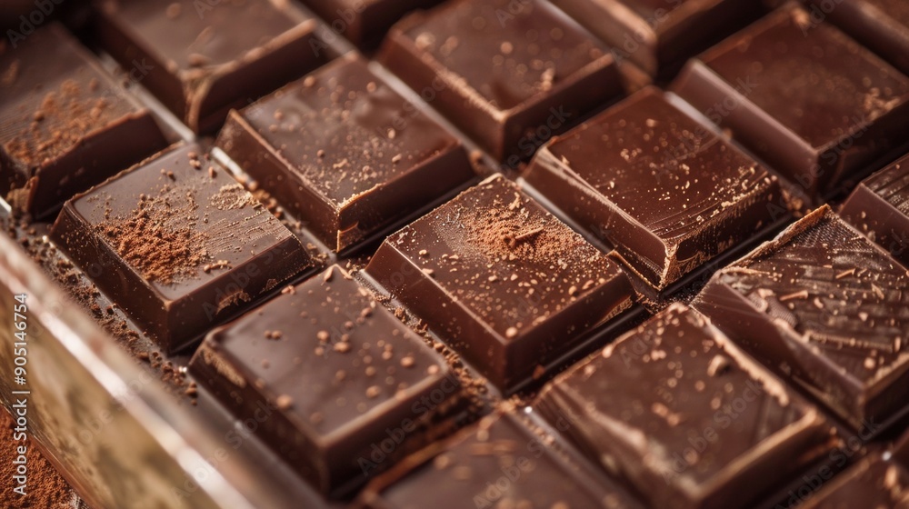 Close-up of dark chocolate squares Close-up of dark chocolate squares