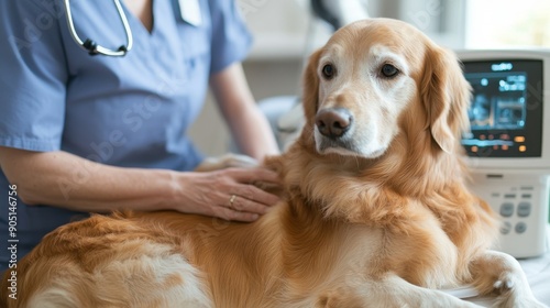 Veterinarian doctor carefully examining a dog and a cat, pet medical care and insurance concept