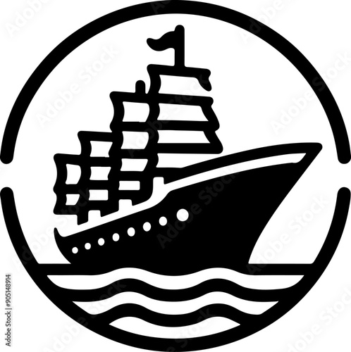 ship in the sea t-shirt design app icon & print design