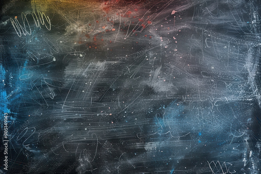 A chalkboard is decorated with vibrant spirals and abstract shapes, showcasing creativity and artistic expression in a lively classroom environment. Generative AI A chalkboard is decorated with vibrant spirals and abstract shapes, showcasing creativity and artistic expression in a lively classroom environment. Generative AI