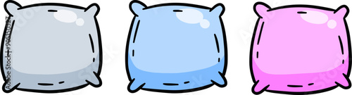 Set of pillows. Element of bedroom and bed for sleep. Large and small object. Cartoon flat illustration. Soft colored cushions in blue and pink color