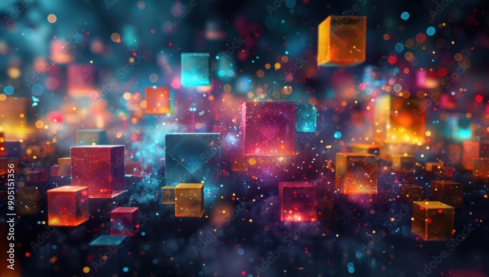 Abstract Colorful 3D Cubes With Glowing Lights Abstract Colorful 3D Cubes With Glowing Lights