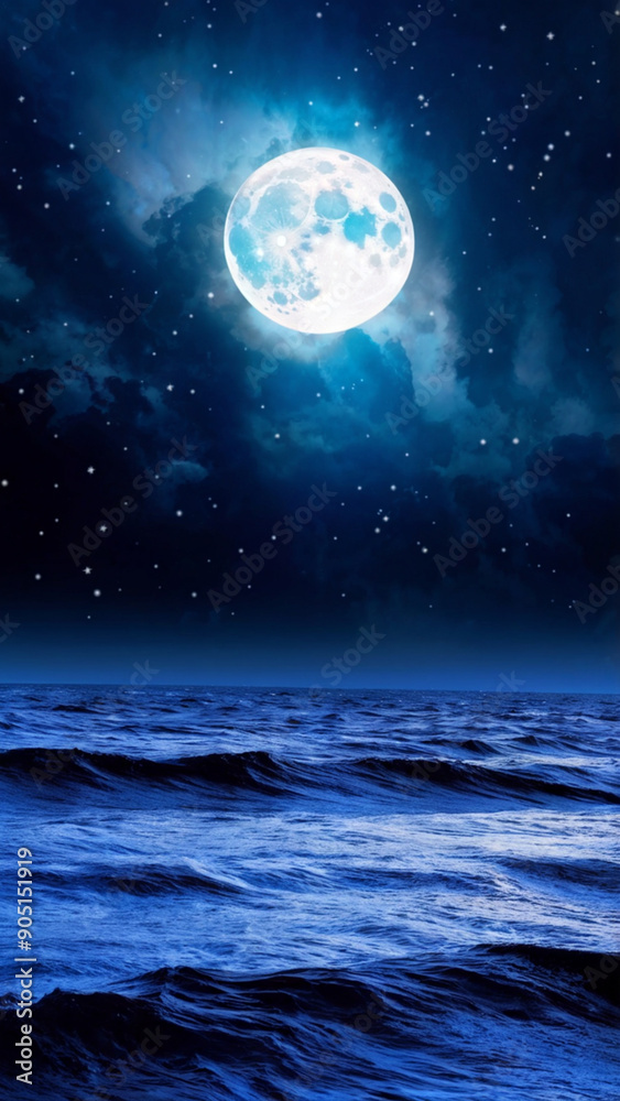Fototapeta premium Celestial Full Moon over Dreamy Ocean