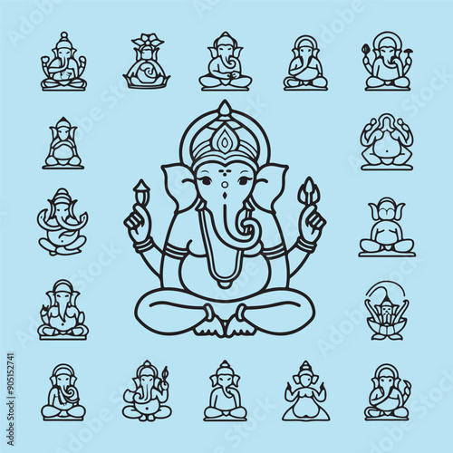Lord ganesha vector illustration, Ganesh chaturthi, Ganesh icon in , Ganesh ji, greeting card Lord Ganpati, Festivals and Decorative