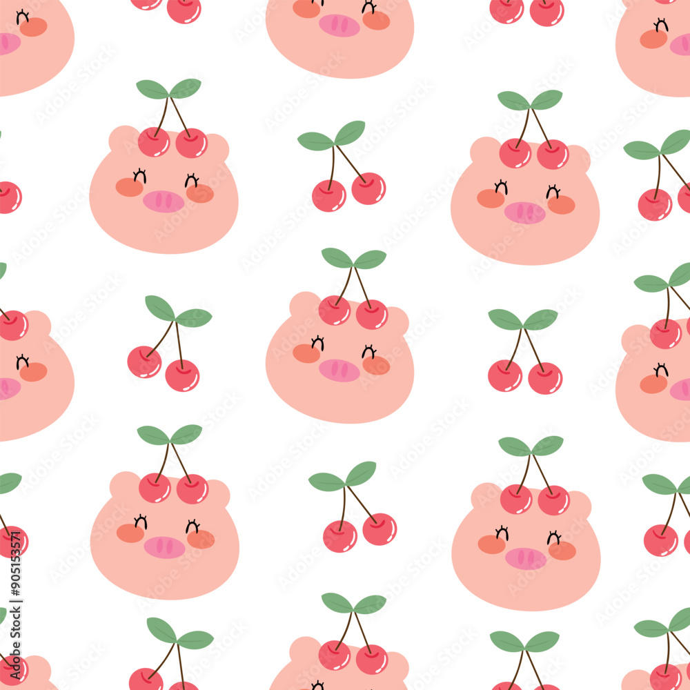 Seamless pattern with cute cartoon pink pigs, for fabric prints, textiles, gift wrapping paper. children's colorful vector, flat style