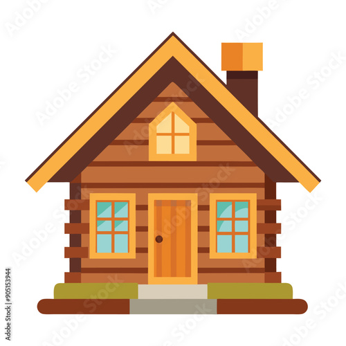 Illustration of Wooden cottage log cabin chalet hut