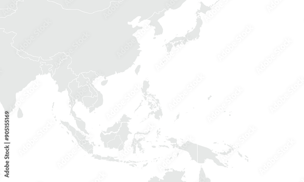 Fototapeta premium Asia map Grayscale,isolated on white background.for website layouts, background,education,precise, customizable,Travel worldwide, map silhouette backdrop,earth geography, political,reports.