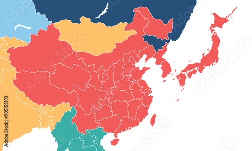 Asia map with individual colors for website layouts,background, education, precise, customizable, Travel worldwide,map silhouette backdrop,earth geography,political, reports.