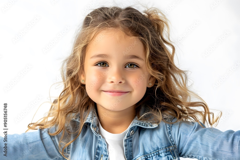 Portrait of a smiling young girl with blonde hair wearing a denim jacket Portrait of a smiling young girl with blonde hair wearing a denim jacket