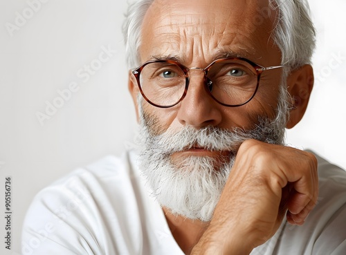 portrait of a senior man with white beard and horn rimmed glasses photo