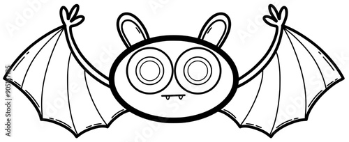 Cute Bat cartoon doodle line coloring illustration for Halloween