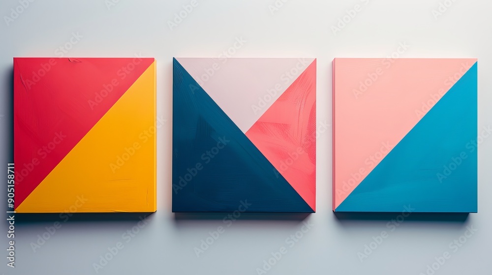 Colorful Geometric Canvas Art Displayed on a Wall Colorful Geometric Canvas Art Displayed on a Wall