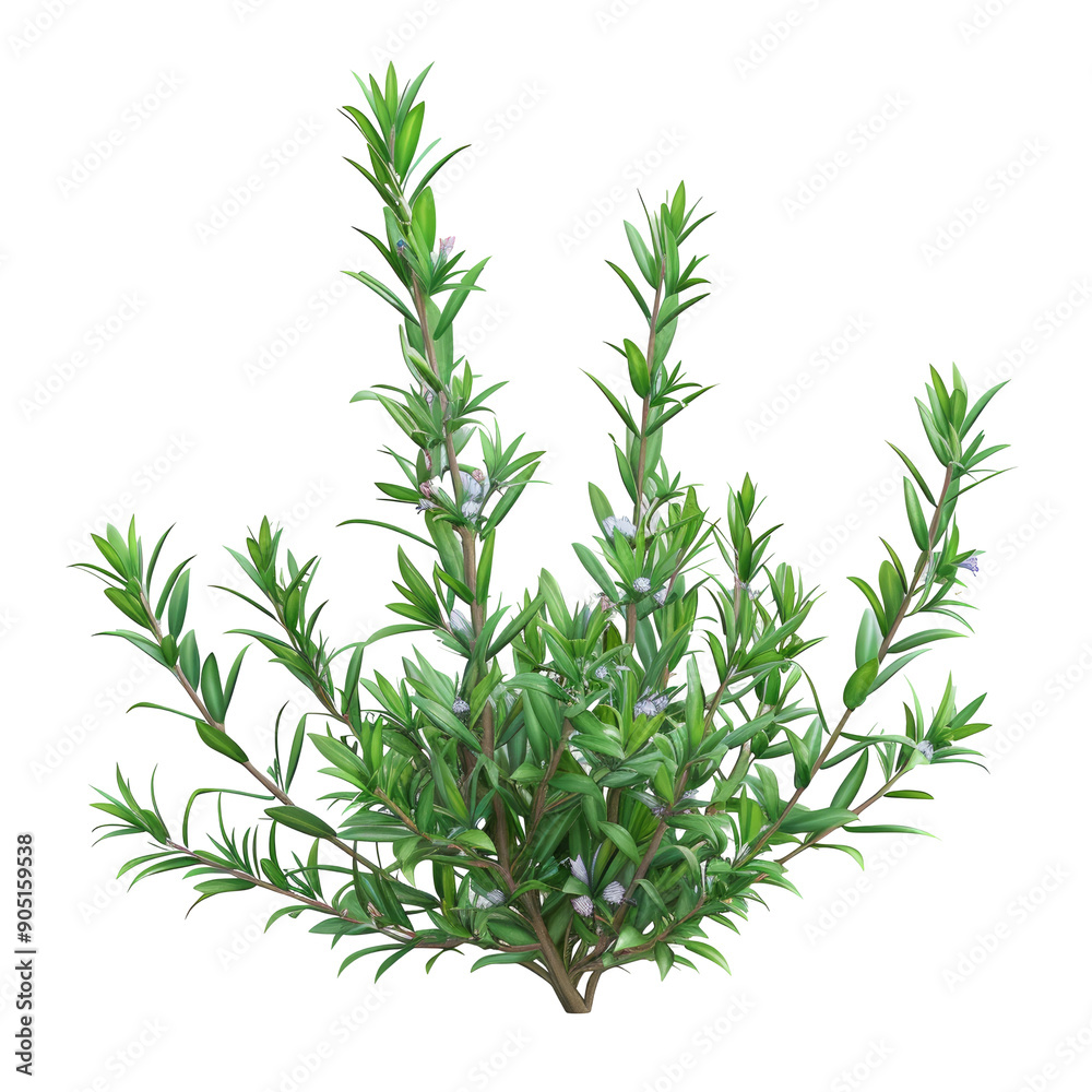Isolated aromatic evergreen shrub with a blooming rosemary sprig on a transparent background Isolated aromatic evergreen shrub with a blooming rosemary sprig on a transparent background