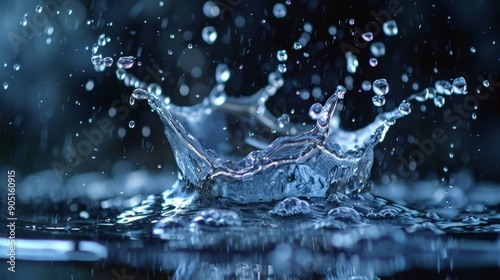 Water splash with droplets in motion