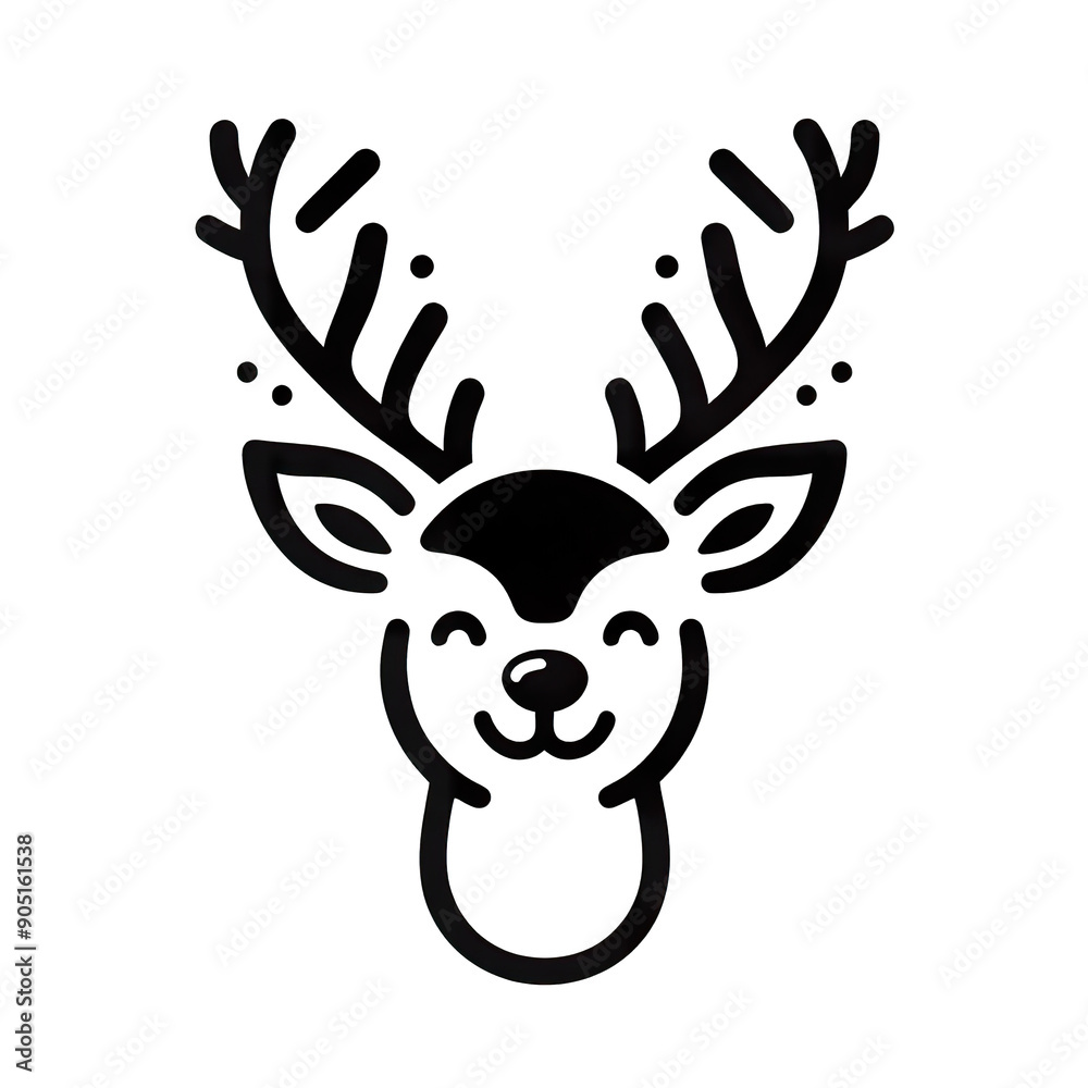 Naklejka premium a simple Christmas reindeer head, smile, black line stencil artwork isolated on white background PNG