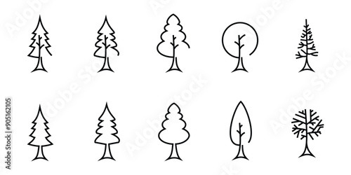 tree icon set, outline design, fir and others available, simple and editable vector eps 10.