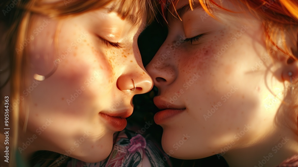 Two women kiss, lesbian kiss, Erotic print, LGBTQ. Redhead and Dark-Skinned Woman in Intimate Embrace Two women kiss, lesbian kiss, Erotic print, LGBTQ. Redhead and Dark-Skinned Woman in Intimate Embrace