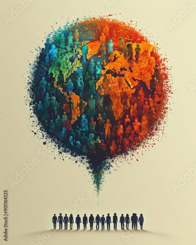 background with tree and globe Illustrate World Population Day with a globe surrounde  photo