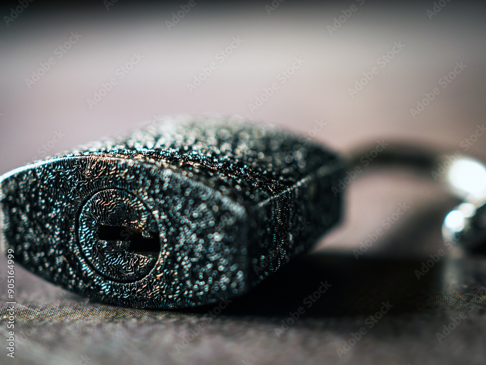 Steel black padlock on black background , open and locked Steel black padlock on black background , open and locked