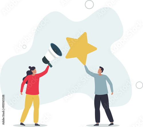 creative team working together. Business communication and collaboration.gold star as a symbol of quality.flat design.illustration with people.