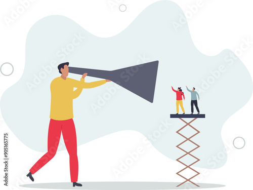 Good listener boss, listen and accept all opinion, suggestion or customer feedback concept.flat design.illustration with people.