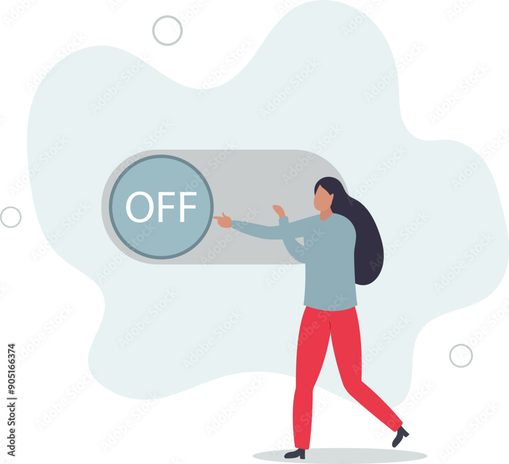 Switch off or turn off setting preference, analytics control panel or power shutdown electricity, saving energy and ecology concept.flat design.illustration with people. Switch off or turn off setting preference, analytics control panel or power shutdown electricity, saving energy and ecology concept.flat design.illustration with people.