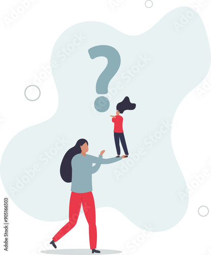 Ask yourself a question, process for self improvement, personal development, problem solving or review and evaluation concept.flat design.illustration with people.