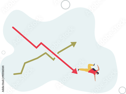 Stagflation, economic slow down or recession while inflation high up, GDP growth decrease causing by unemployment concept.flat design.illustration with people.