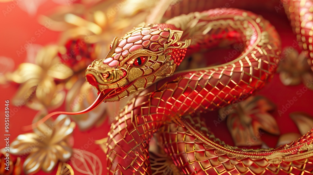 Snake with Christmas decorations and holiday decor. Symbol of Chinese New Year 2025.