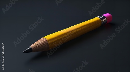 Yellow pencil with a pink eraser photo