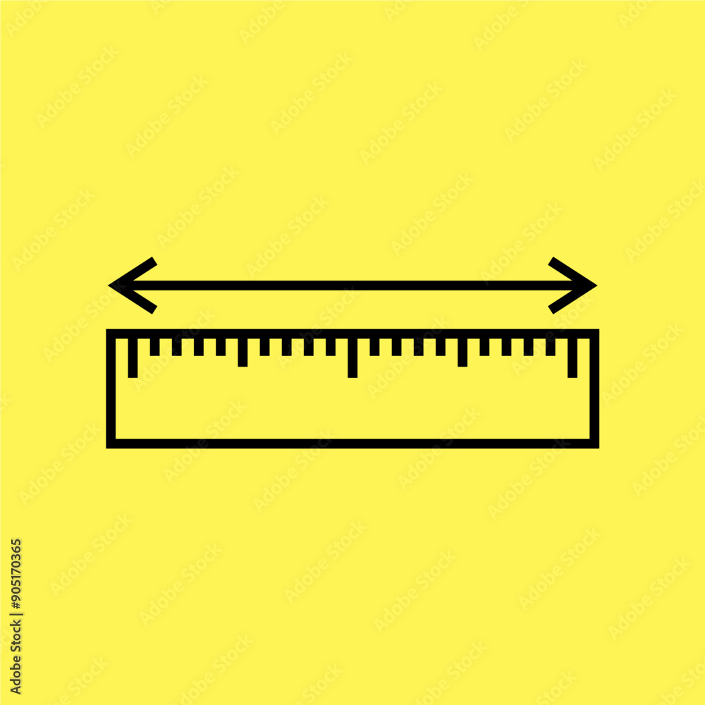 Simple measuring ruler icon, line vector isolated on yellow background. trendy and modern design Simple measuring ruler icon, line vector isolated on yellow background. trendy and modern design