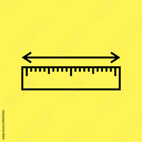 Simple measuring ruler icon, line vector isolated on yellow background. trendy and modern design