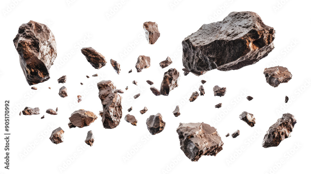 Floating Broken Rocks Meteorite stones, rocks floating in the air isolated on transparent ...