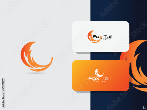 Fox tail logo design with gradient color. Colorful fox tail vector design. Animale Wild tail design. Business logo presentation template