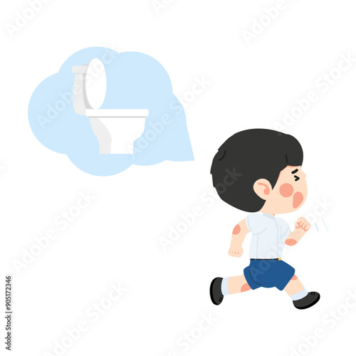 Kid boy running go to the toilet