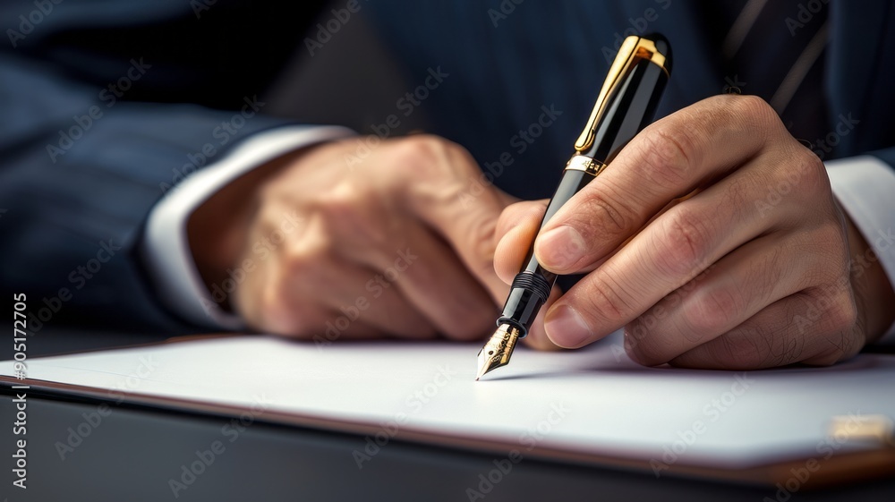 Businessman Ready to Sign a Document with Elegant Fountain Pen. Professional Contract Signing Concept Businessman Ready to Sign a Document with Elegant Fountain Pen. Professional Contract Signing Concept