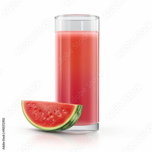 Medium shot of Glass of watermelon juice near the watermelon, isolated on a white background, 