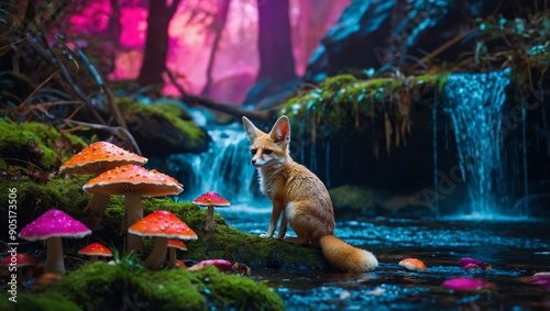 little fox in methical forest photo