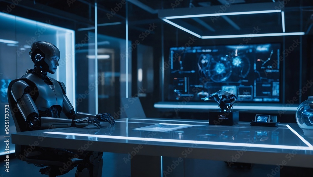 Contemporary Office Setting with Advanced Futuristic Technology Contemporary Office Setting with Advanced Futuristic Technology