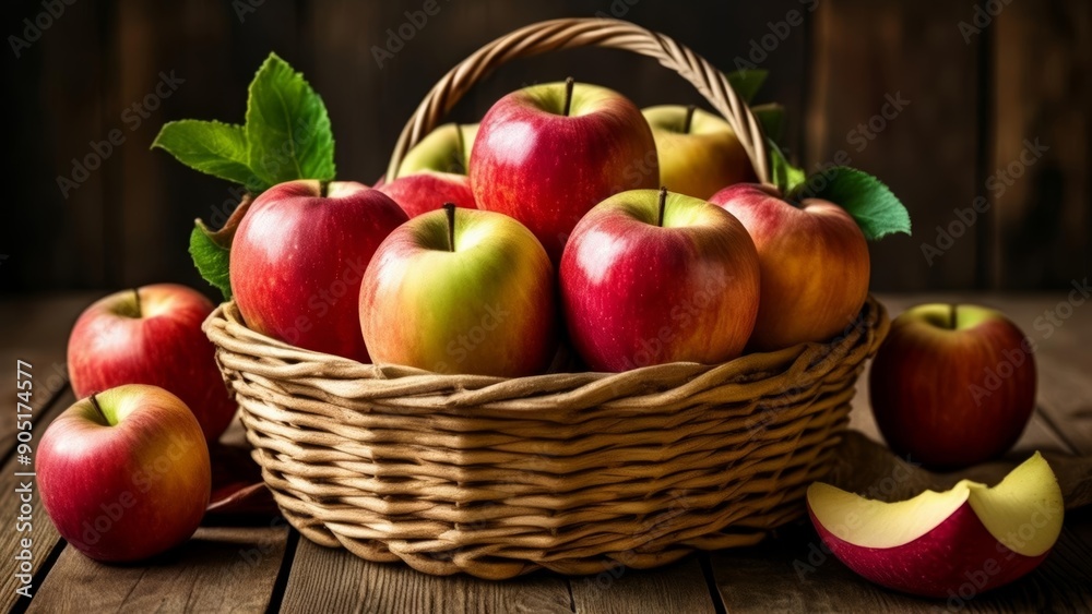 Fresh apples in a woven basket perfect for a healthy snack or baking Fresh apples in a woven basket perfect for a healthy snack or baking