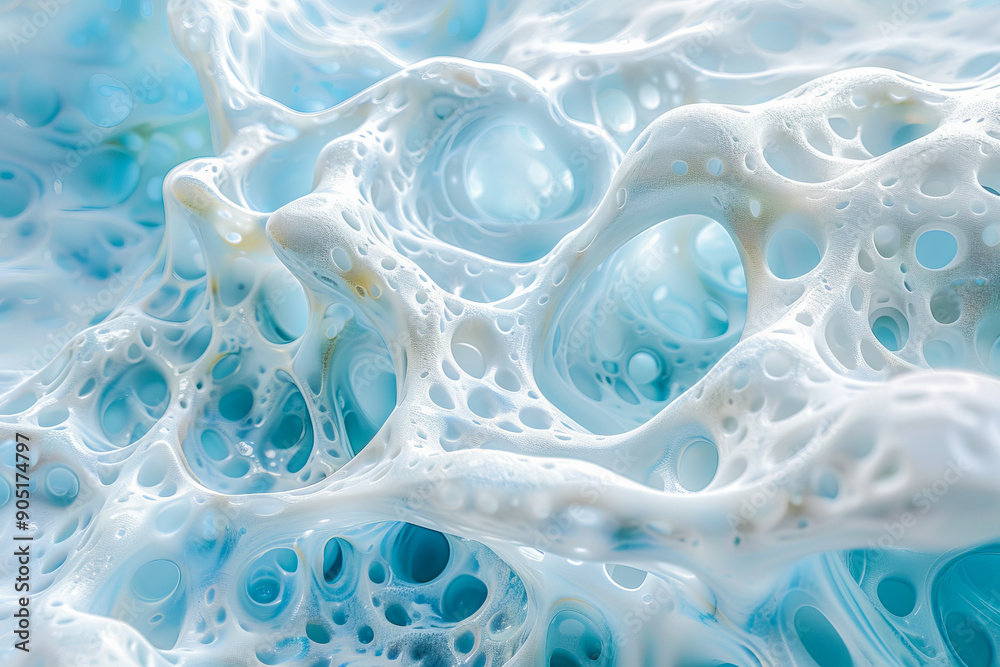 Abstract blue and white structure with holes forming organic pattern Abstract blue and white structure with holes forming organic pattern
