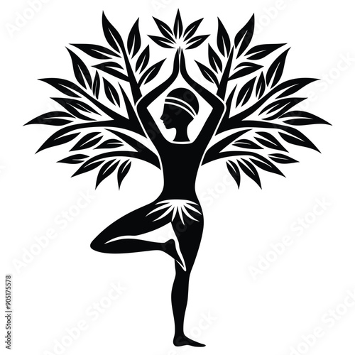  Tree pose yoga vrksasana silhouette illustration