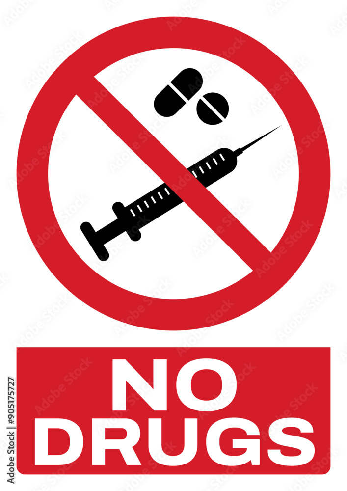 ISO prohibition safety signs tex variation_no drugs size a4/a3/a2/a1