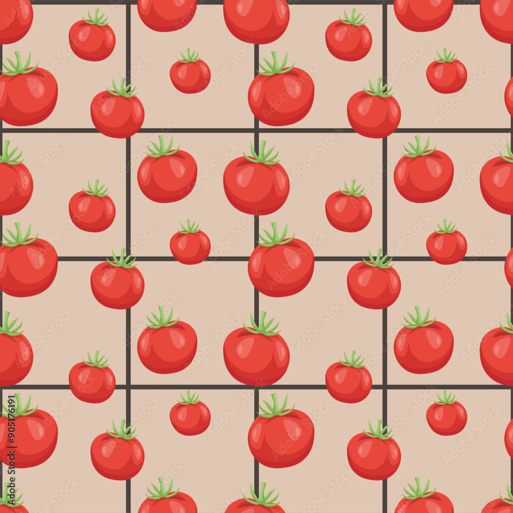 Seamless pattern with tomatoes on a beige background. Vector illustration Seamless pattern with tomatoes on a beige background. Vector illustration