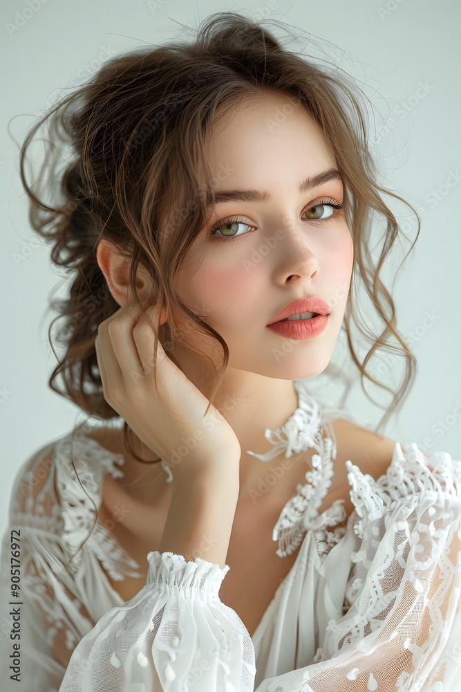 portrait of a beautiful young woman with brown hair and green eyes portrait of a beautiful young woman with brown hair and green eyes