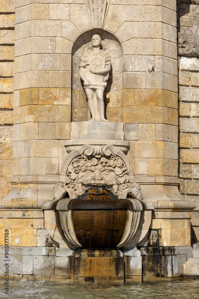 Fountain at Chrobry Embankment (Hakena Terrace), terrace along Odra River, Szczecin, Poland