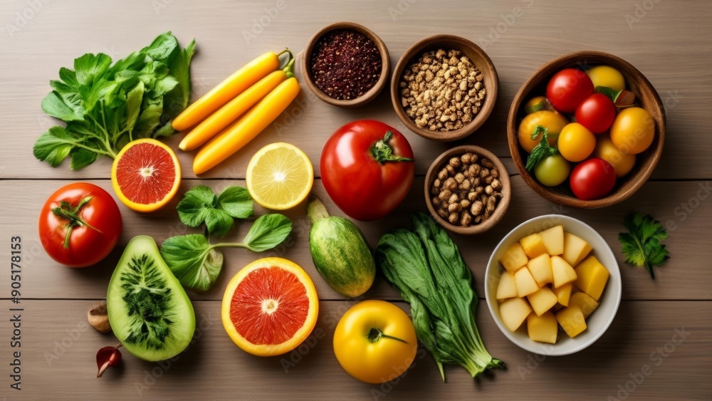 A vibrant array of fresh produce and herbs A vibrant array of fresh produce and herbs