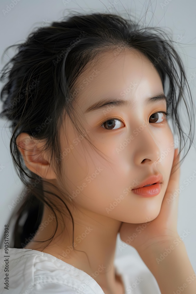 Naklejka premium Close Up Portrait of Young Asian Woman with Smooth Skin