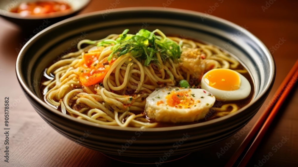 Delicious Asian noodle dish with egg and vegetables Delicious Asian noodle dish with egg and vegetables