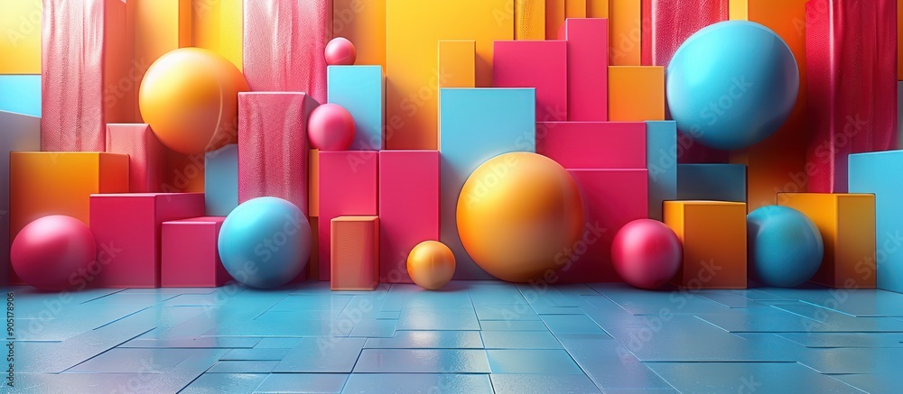Abstract Colorful 3D Composition with Spheres and Cubes Abstract Colorful 3D Composition with Spheres and Cubes